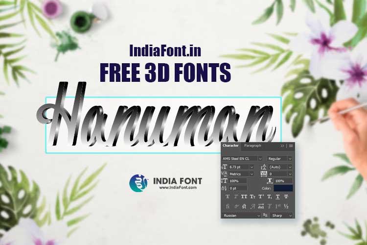 Free 3D Color Fonts collection featuring dimensional Hindi typography with vibrant colors and shadows